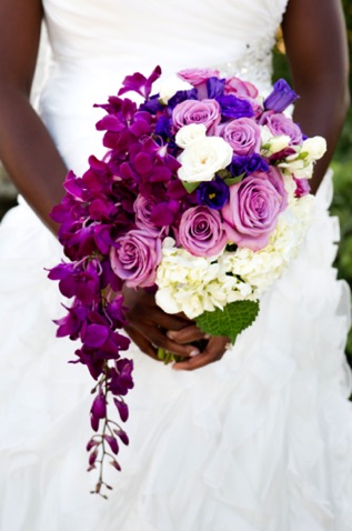 Purple Orchid Cascading Bridal Bouquet